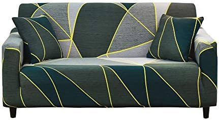 HOTNIU Printed Sofa Slipcover for 2 Seater Couch - Spandex Stretch Fit with Elastic Strap Sofa Cover - 1-Piece Anti- Slip Wrinkle Resistant Couch Cover (Black Grey Feather, 2 Seater)