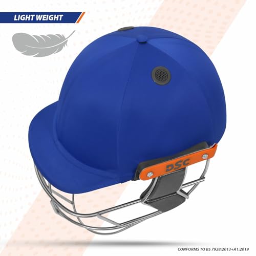 Image of DSC Empra Titanium BSI Approved Professional Cricket Helmet | BS7928 Certified Pro-Standard Hard Ball Helmet with Ultra-Light Titanium Grill & Advanced Shock Absorption | Color: Royal Blue | Size: M
