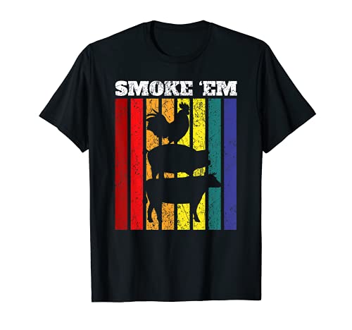 Mens Funny BBQ Smoke Em Vintage Smoking Carne Asado Camiseta