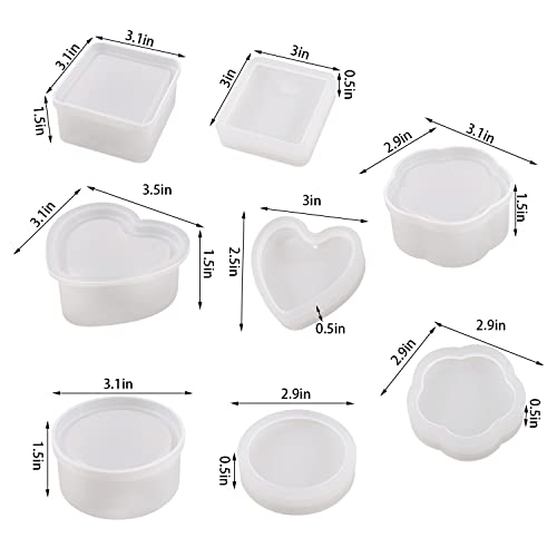 Dtoho 4-Pack Resin Molds, Jewelry Storage Box Silicone Mold, Heart Shape Silicone Resin Mold，Square Epoxy Molds & Round And Petal Shape Resin Molds #TOP5