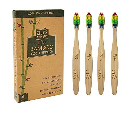 Zeek's Naturals Llc Kids Biodegradable Eco-Friendly Natural Toothbrushes - Pack Of 4 - Numbered #TOP24