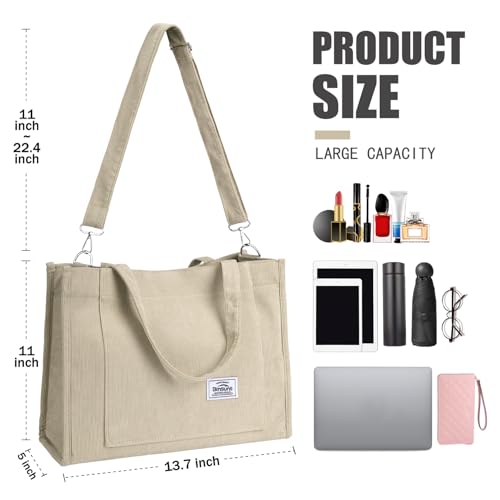 Image of Corduroy Tote Bag for Women Small Satchel Bag Mini Tote Bag Aesthetic Crossbody Handbag - School Work Travel Shopping