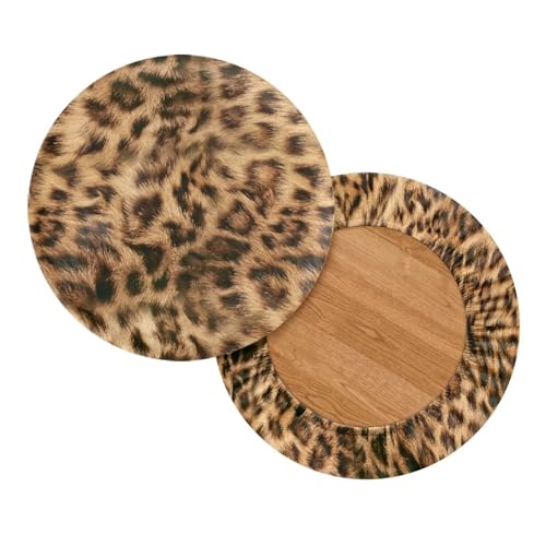 Psesaysky Leopard Round Bar Stool Covers Soft Waterproof Circle Chair Covers with Elastic Band Non-Slip Elastic Stool Covers Round 2 Packs