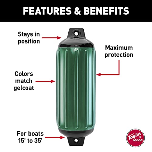 Image of Taylor Made Products 954520 Super Gard Inflatable Vinyl Boat Fender, 5.5 x 20 inch, Hunter Green