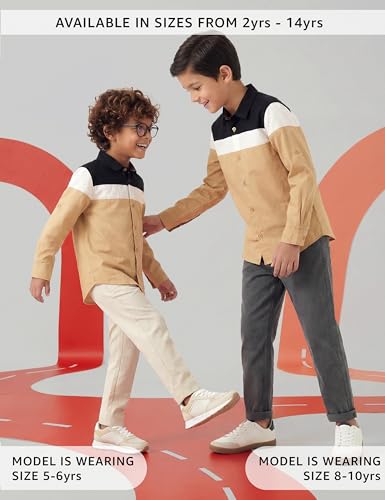 Image of Amazon Brand - Symbol Boys 100% Cotton Color Block Casual Shirt | Full Sleeves | Regular Fit | Age 2-14 Years