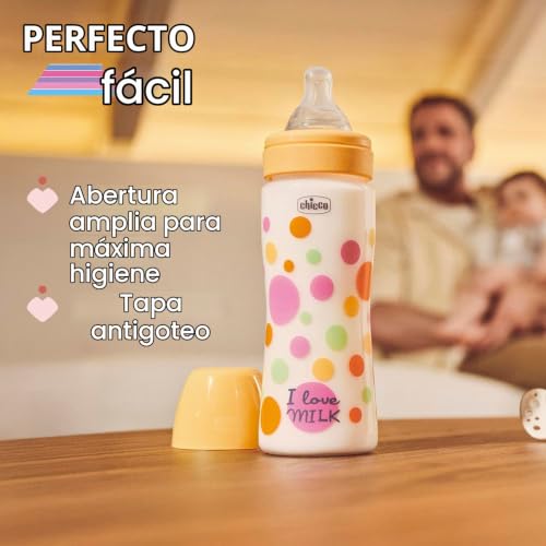 Miniatura 5 de Chicco Biberón Perfect Easy Fast Flow, con tetina Physio de silicona suave y acabado Soft Sense, anticólicos, reduce la regurgitación y la irritabilidad, biberón de plástico de 330 ml, 4m+, niña