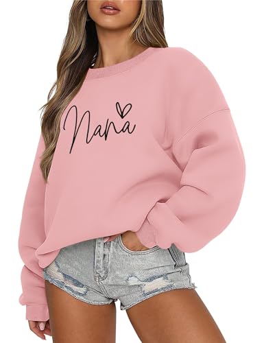 LOMON Oversized Sweatshirt for Nana Graphic Long Sleeve Crewneck Loose Fit Casual Pullover Sweater TopsA-Light Pink Nana Letter XL