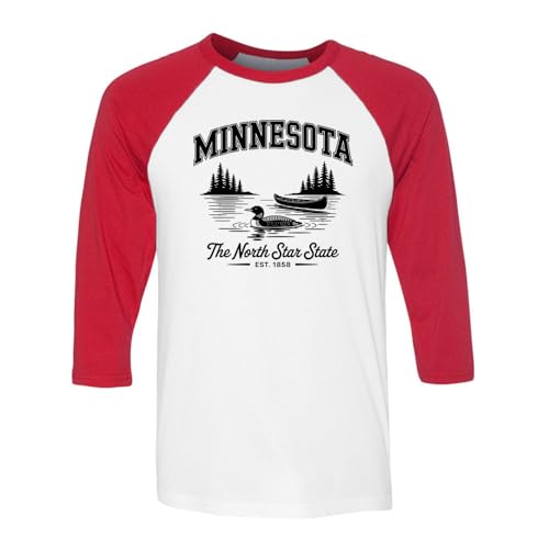 North Star State Minnesota Three-Quarter Raglan Sleeve Baseball Shirt Unisex X-Large White/Red