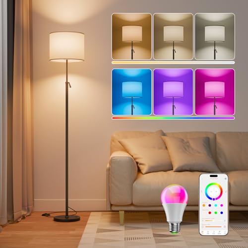 DUSKTEC Lampada da Terra RGB Compatibile Alexa e APP, Smart Lampada Piantana da Terra Dimmerabile Altezza Regolabile per Salotto Camera da Letto Soggiorno, 2700K-6000K Luce Bianco Caldo Fredda