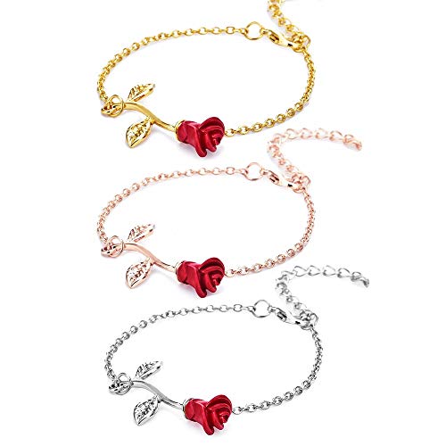 Pulseira de Rosa Flor Botão (Dourado Rose)