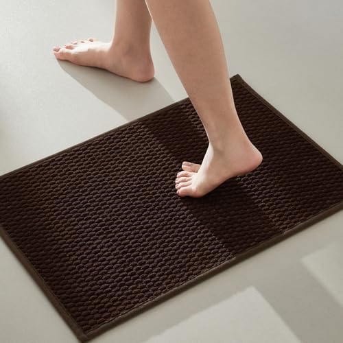 TYUU Bathroom Rugs Non Slip Washable Super Absorbent Thin Bath Mat Small Quick Dry Low Pile Bathroom Rug Brown 16x24