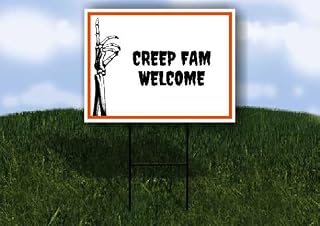 CREEP FAM WELCOME Halloween Skeleton UP ARROW 1 Single Sided 18x24 in Yard Road Sign w/stand
