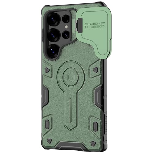 Image of Nillkin Case for Samsung Galaxy S25 Ultra (6.8 inch Inch) CamShield Armor Prop Lens + Stand 360 Protect TPU + PC Anti Fall Edge Bags Green Color