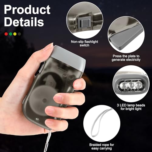 Image of Mudder 24 Pack Hand Crank Flashlight No Battery Emergency Flashlight, Self Powered Portable Light Dynamo Torch for Survival Kit Outdoor Hiking Emergency(Red, Grey, Yellow, Green)