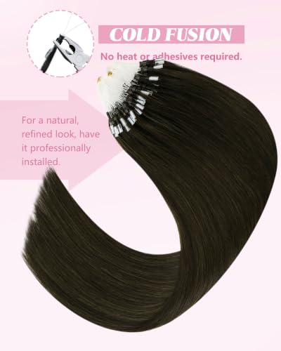 Image of YoungSee Micro Loop Hair Extensions Real Human Hair Ash Brown Micro Bead Hair Extensions Dark Brown Bead Extension Human Hair Invisible Microring Hair Extension 20 Inch 50 Strands 57g
