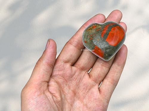 Image of Crystal Heaven Certified African Bloodstone Heart Palm Pebbles Stones For Anxiety Stress Relief Massage-Aaa Grade Original Healing Gemstone Agate Heart Palm Stone For Yoga Meditation Spiritual