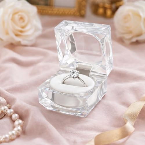 Image of Crystal Acrylic Ring Box Pack of 6 | Transparent Jewelry Display Case | Elegant Ring Holder for Engagement Wedding Proposal and Gift Packaging | Premium Clear Ring Storage Box