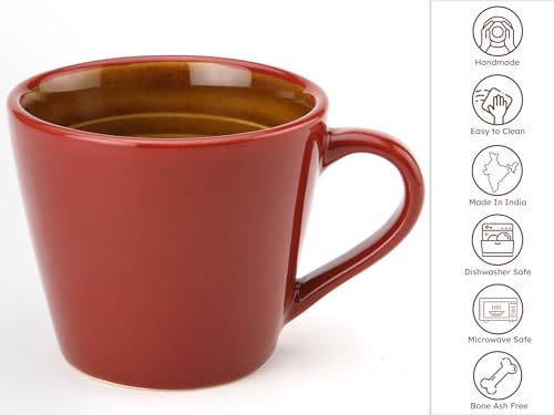 Image of Bodhi House Handcrafted Ceramic Tea Cup Set of 4 Pieces (175 Ml), Stoneware Coffee Mug, Microwave Safe Small Tea Cup, Glossy Finish, Ideal for Daily use, Casual Gatherings and Gifting, Burgundy
