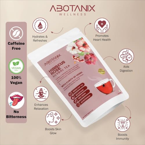 Image of ABOTANIX HIBISCUS ROSE Herbal Tea 75g ( 40 Cups ), Premium Tea with Hibiscus, Lemongrass, Rose Petals, Rosemary, Fennel, Helps in Skin Glow, Promotes Heart Health, Stress Relief & Caffeine Free, No Sugar