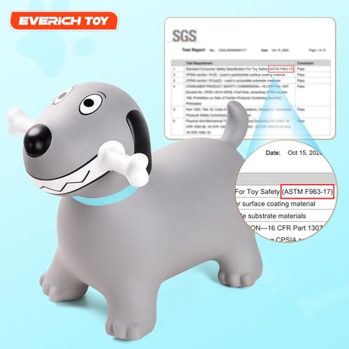 Image of EVERICH TOY Bouncy Animal Hopper, Ride-On Dog Hopping Toy for Toddler 18M+ | Inflatable Horse Hopping Toy for Boys Girls, Indoor Outdoor Bouncy Dog Toy for 2 Year Old Kids, Gift for 3 4 5 6 Yrs W / Pump