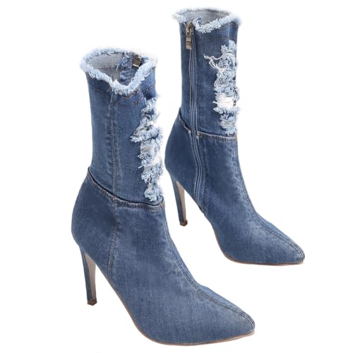 Chaussures denim à talons fins pour femme bottines élégantes d'automne