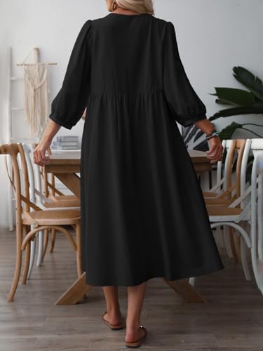 Image of Celmia Autumn Solid Loose Long Maxi Dress Cotton Caftan