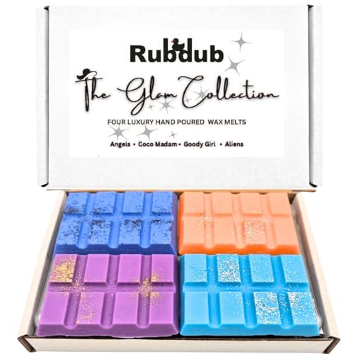 Rubdub Glam Collection – Goody Girl, Aliens, Angels & Coco Madam | 4 x 30g Soy Wax Melt Snap Bars | Long lasting | Highly Scented Wax Melts Gift Set