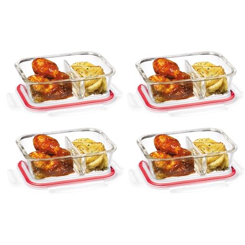 STARFRIT LocknLock 8-Piece Borosilicate Glass Divided Container Set - 4 x 32oz/950ml - Airtight & Leakproof - 4-Sided Locking Lid by Starfrit - Used condition - CA$27.60
