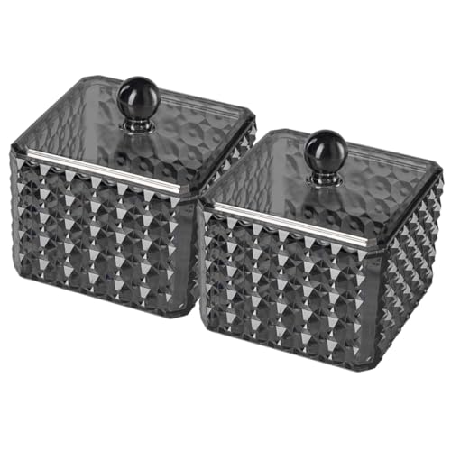 lurrose 2個 透黒アクリル蓋付きコッスワブ収納ケース 小型化粧品オーガナイザー 綿棒綿パッド整理用 化粧台や洗面所に