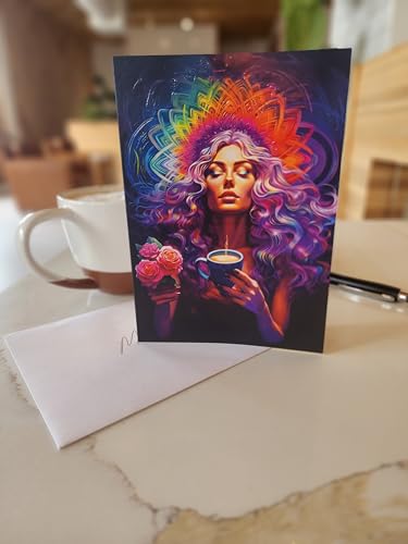 Image of Performing Arts Divine Feminine Greeting Card with Envelopes - Spiritual Awakening Art Collection - Blank Inside 5x7 Note Card - 10 Pack Of Cards And Envelopes - Artistic Portrait Card