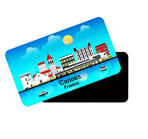 Image of dhcrafts Rectangular Rubber Fridge Magnet /Magnetic Card Blue France Cannes Design Pack of 1 (8.6cm x 5.4cm)