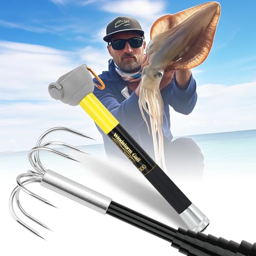 KOMCLUB Fisch-Gaff-Haken, Werkzeugzubehör, robuster Gaff, Eisfischer-Gaff, Squid Teleskop-Gaff für Offshore Bootfahren Felsen Angeln (Gelb, 3M)