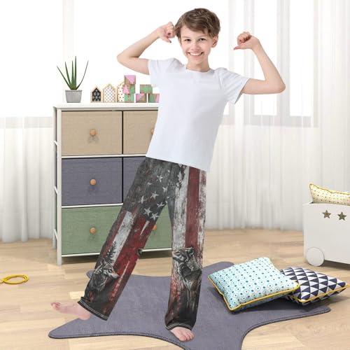Pajama Pants Stripes American Flag Wolf Long Sleep Pants Lounge Bottoms3