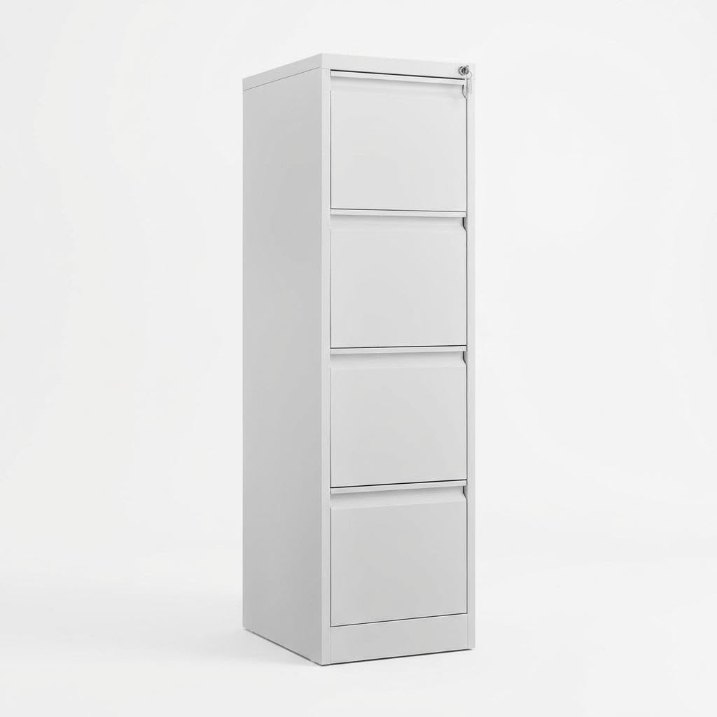 4 Drawer File Cabinet, Heavy Duty Vertical Filing Cabinets with Lock, Metal Steel Storage Cabinet for Office and Home, Assembly Required, White