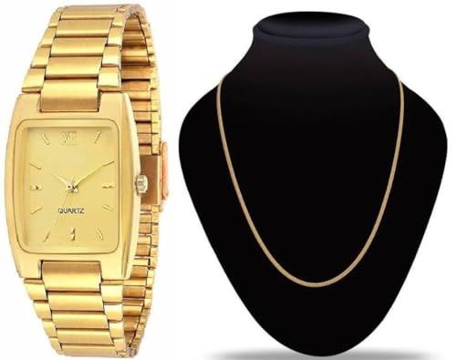 Image of GIFFEMANS Golden Square Metal Chain Effortlessly Stylish and Dependable Analog Wrist Dial luxury look Watch | Quartz Style | Wedding Gift Option | Fashionable Golden Necklace Chain for Women