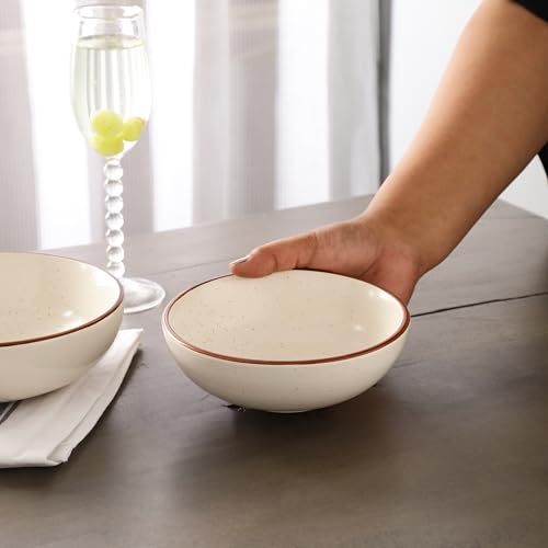 Image of miah decor Ceramic Serving Bowl | Speckled Ivory Rustic Stoneware Style Bowl for Rice, Curry, Gravy & Salad | Deep Multipurpose Serving Dish for Parties & Family Meals (Style 13)