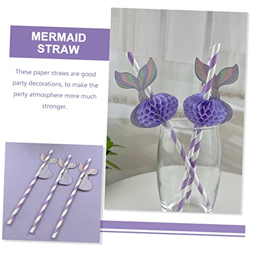 50 pitillos desechables de papel diseño sirena violeta miniatura 6
