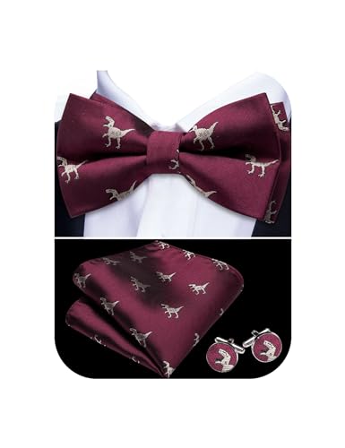 Image of YOHOWA Paisley Striped Men Bow Tie Pre-Tied Formal Adjustable Colorful Bowties Handkerchief Cufflinks Set Wedding Party
