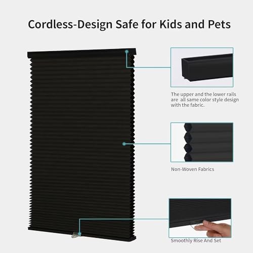 MYshade Cordless Blackout Window Blinds & Shades Pull Down Room Darkening Window Shades Light Blocking Honeycomb Cellular Shade for Indoor Windows Easy to Install 47 inch Wide, H72 Black Blinds by MYshade - Image 2