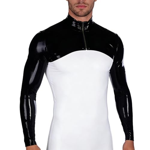 GREEFEI Haut Shrug en Latex à Manches Longues pour Homme,Shrug en Caoutchouc Couvre Bras Court avec Fermeture éclair Frontale L
