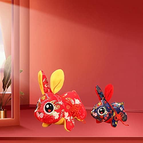 TrnAAs 2Set Soft Chinese New Year Toy Statue Figurines Stuffed Animals Bunny Children Kids Home Dorm Cabinet Holiday Decor, 20cm Red 12cm Blue Black — view 4