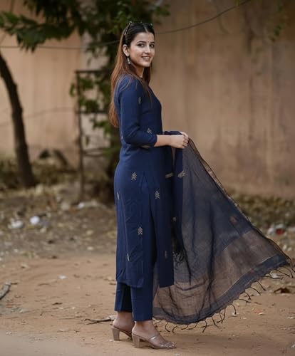 Image of Anni Designer Pure Cotton Maroon Kurta Pant Set with Dupatta for Women | 3 Piece Gold Hand Block Printed Suit Set | Cotton Kurta Set for Women | Festive Kurti Set