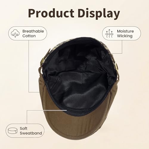 Image of 3Pcs Men's Newsboy Caps Cotton Cooling Hat Adjustable Flat Cap for Men