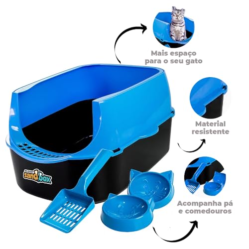 Kit Sanitário para Gatos Sandbox Furba Caixa de Areia Fácil Montagem (Azul)