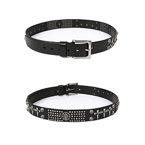 Designers Rivet Genuine Leather Punk Mens Rock Skull Belts Hip Hop Style Jeans Metal Ceinture Strap Waist,Black,130CM/51.1'' 5