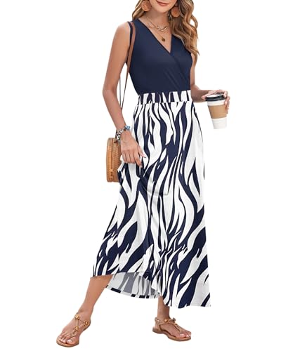 Image of AUSELILY Womens Maxi Dress Summer Sleeveless Wrap Long Dresses with Pockets | V-Neck Wrap Sleeveless Sundress, fits formal, casual, beach, vacation & daily wear