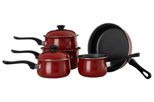Premier Housewares - Batería de cocina antiadherente de 5 piezas, color rojo de acero de carbono
