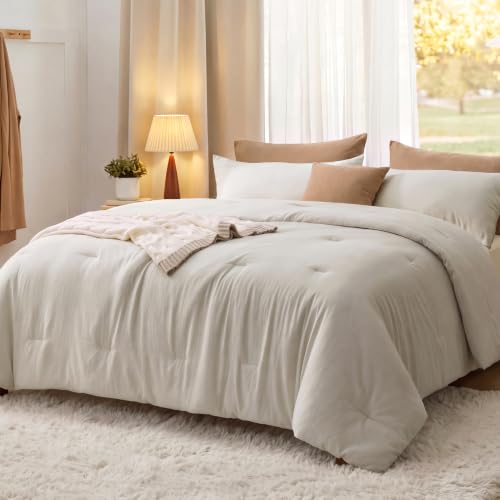 Bedsure Oversized King Comforter Prewashed Bedding Set 3Pcs Beige 120"x98"