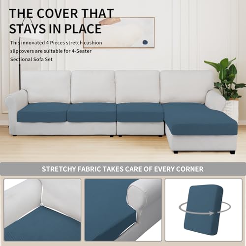 Image of Easy-Going Stretch 4 Pieces Couch Cushion Covers for Sectional Sofa L Shape