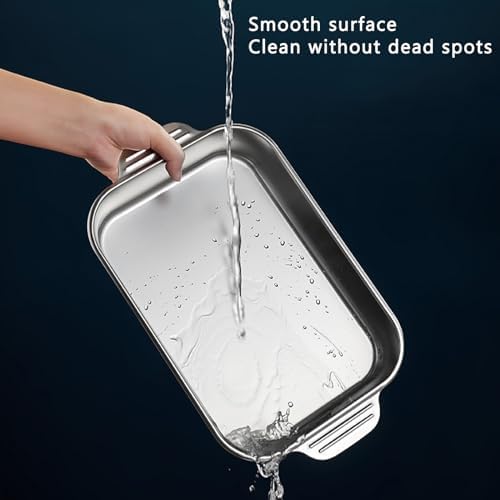 Stainless Steel Roasting Pan with Lid & Handles - Rectangular Deep Lasagna Tray, 37cm Serving Platter for Chefs & Home Cooking - Durable, Versatile, Easy Clean